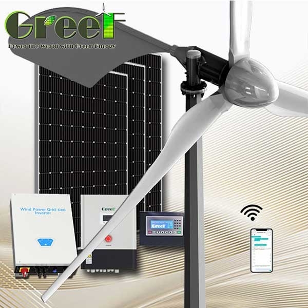 Instalasi Mudah AC Horizontal Axis Wind Turbine Generator Solar Hybrid System 5KW