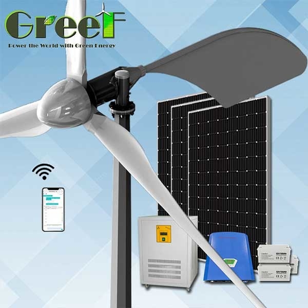 Home Use On / Off Grid / Hybrid System Solution Energy Complete Solar Wind Hybrid Horizontal Axis Turbin Angin 1KW 2KW 5KW