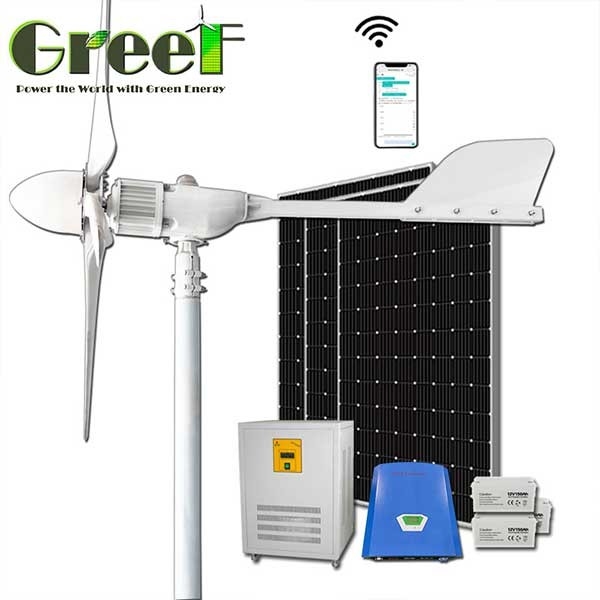 Home Use On / Off Grid / Hybrid System Solution Energy Complete Solar Wind Hybrid Horizontal Axis Turbin Angin 1KW 2KW 5KW